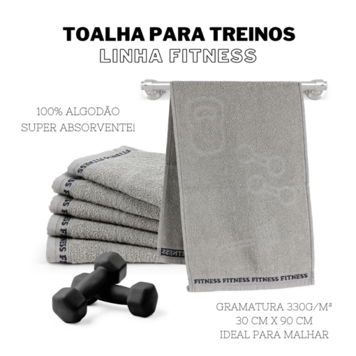 Kit 6 Toalhas Fitness 30x90cm Grafite - Academia, Esporte e Musculação - Image 3