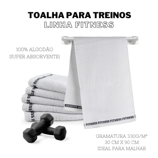 Kit 6 Toalhas Fitness 30x90cm Brancas - Academia, Musculação e Treino Esportivo - Image 3