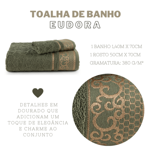 Jogo de Banho Eudora 2 Peças Verde – Toalhas 100% Algodão - Image 3