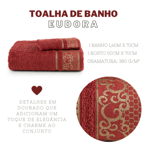 Jogo de Banho Eudora 2 Peças Vinho – Toalhas 100% Algodão - Image 3