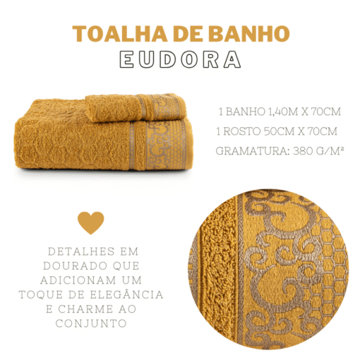 Jogo de Banho Eudora 2 Peças Amarelo – Toalhas 100% Algodão - Image 3