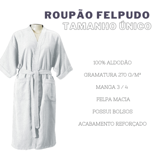 Roupão de Banho Felpudo Adulto 100% Algodão Hipoalergênico Branco – Tamanho Único - Image 3