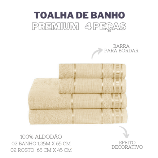 Jogo de Toalha de Banho 4 Peças Premium 100% Algodão Cor Baunilha - Image 2