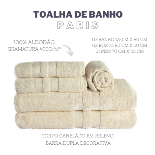 Jogo de Banho Paris 5 Peças Bege Vanilla 100% Algodão Toque Macio Premium - Image 4