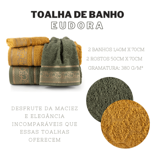Jogo de Banho Eudora 4 Peças Amarelo e Verde – Toalhas 100% Algodão - Image 2