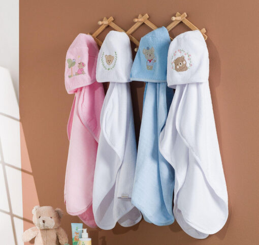 Toalha Baby Fralda com Capuz Bordado 100% Algodão Rosa – 70cm x 90cm - Image 5