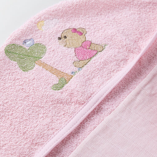 Toalha Baby Fralda com Capuz Bordado 100% Algodão Rosa – 70cm x 90cm - Image 2