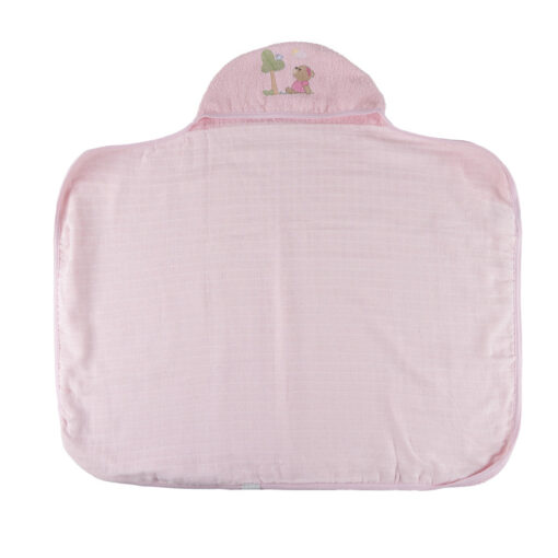 Toalha Baby Fralda com Capuz Bordado 100% Algodão Rosa – 70cm x 90cm - Image 3