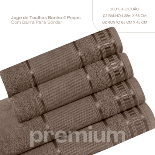 Jogo de Toalha de Banho 4 Peças Premium 100% Algodão Marrom - Image 2