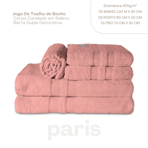 Jogo de Banho Paris 5 Peças Rosa Soft 100% Algodão Conforto e Durabilidade - Image 4